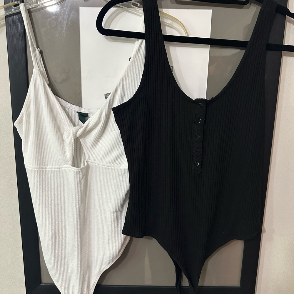 Hurley Black and Wild Fable White Ribbed Bodysuits